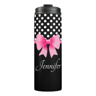 Zwart-witwand-witte stippen Patroonroze roze roze  Thermosbeker