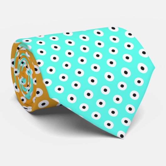 Zwart-witwenkbrauwen op Turquoise/Gold Stropdas (Opgerold)