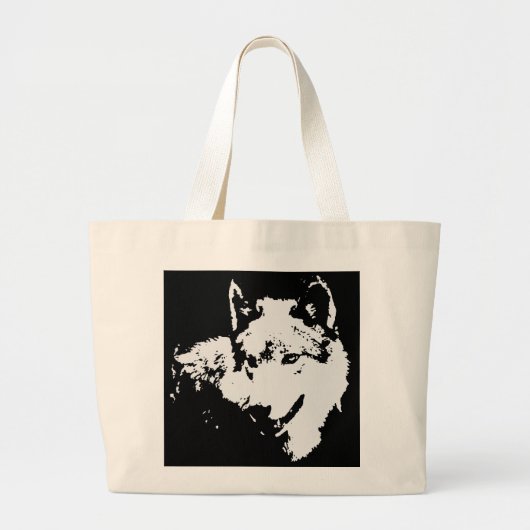 Zwart-witwerk met Wolf Grote Tote Bag (Voorkant)