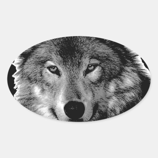 Zwart-witwerk met Wolf Ovale Sticker (Voorkant)