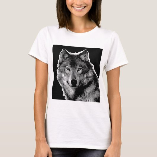 Zwart-witwerk met Wolf T-shirt (Voorkant)