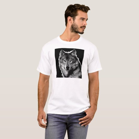 Zwart-witwerk met Wolf T-shirt (Voorkant volledig)