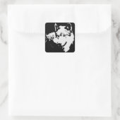 Zwart-witwerk met Wolf Vierkante Sticker (Tas)