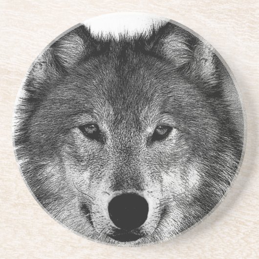 Zwart-witwerk met Wolf Zandsteen Onderzetter (Voorkant)