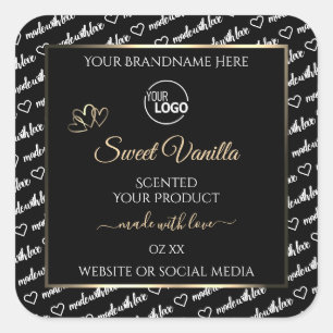 Zwart-witwoord Art Productlabels Logo Gold Vierkante Sticker