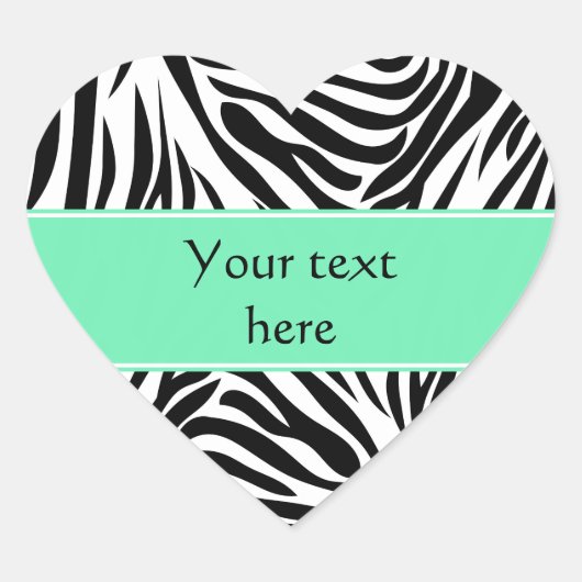 Zwart-witzebra Afdrukken en Seafoam Mint Green Hart Sticker (Voorkant)