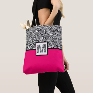 Zwart-witzebra Afdrukmonogram Roze warme roze Draagtas