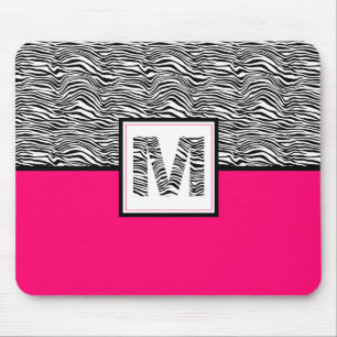 Zwart-witzebra Afdrukmonogram   Roze warme roze Muismat