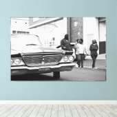 Zwart-witzwart-wit oude auto's canvas afdruk (Insitu (Houten vloer))
