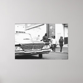 Zwart-witzwart-wit oude auto's canvas afdruk