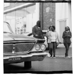 Zwart-witzwart-wit oude auto's douchegordijn