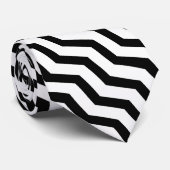 Zwart-witzzag-chevron-patroon Stropdas (Opgerold)