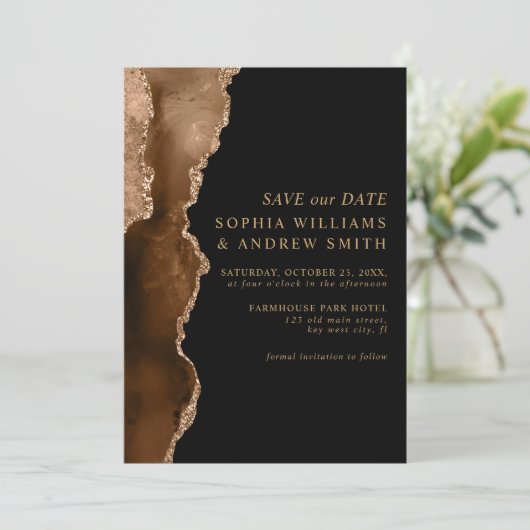 Zwart & Woestijn Goud Save the Date Huwelijk Kaart (Staand voorkant)