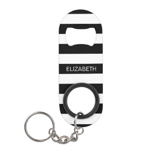 Zwart WT Horizontale Preppy Streep #2 Naam Monogra Sleutelhanger Flessenopener
