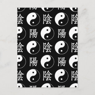 Zwart Yinyang-symbool Chinees tekstpatroon Briefkaart