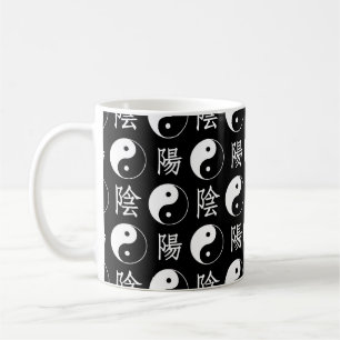 Zwart Yinyang Symbool Chinees Tekstpatroon Koffiemok