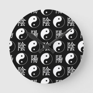 Zwart Yinyang Symbool Chinees Tekstpatroon Ronde Klok
