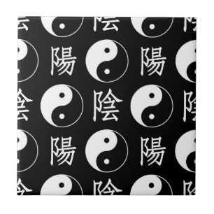 Zwart Yinyang Symbool Chinees Tekstpatroon Tegeltje