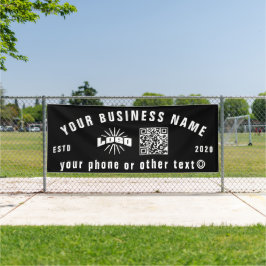 Zwart Zakelijk logo Qr code outdoor 10' lang Vinyl Spandoek