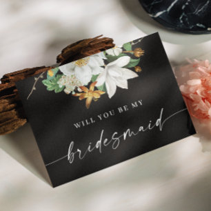 Zwart Zal jij mijn bruidsmeisje zijn   Witte bloem Briefkaart