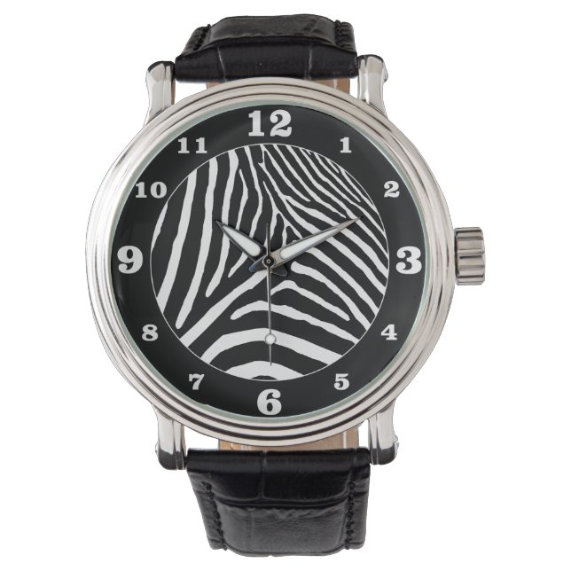 Zwart Zebra Kies uw eigen genummerde kleur Horloge (Voorkant)