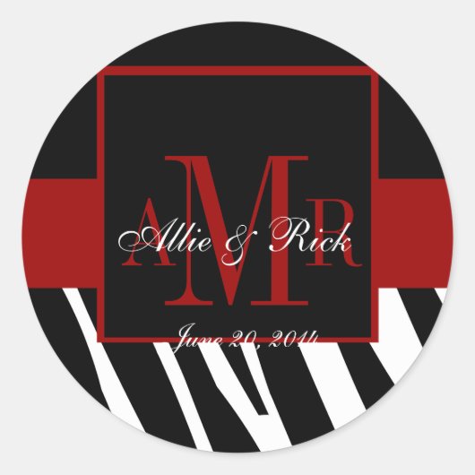 Zwart Zebra Monogram Namen Bruiloft Favor Labels (Voorkant)