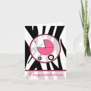 Zwart Zebra Print / Roze Baby Gefeliciteerd Kaart