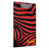 Zwart Zebra Strepen Naam Blauwgroen Glitter Klembord (Rechts)