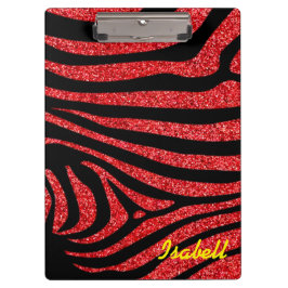 Zwart Zebra Strepen Naam Blauwgroen Glitter Klembord