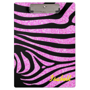 Zwart Zebra Strepen Naam Blauwgroen Glitter Klembord