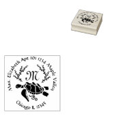 Zwart Zee Turtle Monogram Retouradres Rubberstempel (Gestempeld)
