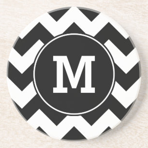 Zwart zigzag patroon monogram zandsteen onderzetter
