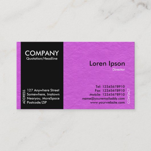 Zwart zijband - magenta papiertextuur visitekaartje (Voorkant)