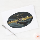 Zwart Zijde Gouden Scroll Ovaal Bruiloft Wijn Stic Ovale Sticker (Envelop)