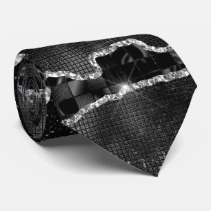 Zwart zilver agaat glitter marmer look elegant stropdas