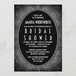 Zwart & Zilver Art Deco Bruidsdouche Uitnodigingen