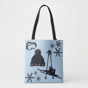 Zwart, zilver & blauw sneeuw design. draagtas