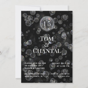 Zwart & Zilver Bokeh Jubileum Feest Uitnodiging