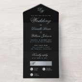 Zwart Zilver Bruiloft Monogram Elegante Kalligrafi All In One Uitnodiging (Binnen)