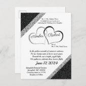 Zwart & Zilver Bruiloft Uitnodiging w/Hart gedicht (Voorkant / Achterkant)