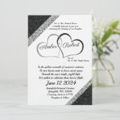 Zwart & Zilver Bruiloft Uitnodiging w/Hart gedicht (Staand voorkant)