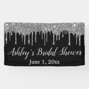 Zwart & Zilver Bruiloftsshower Achtergrond Fotohok Spandoek