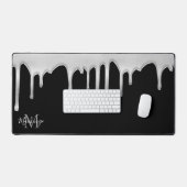 Zwart Zilver Chroom Metallic Drips Monogram Bureaumat (Keyboard & Muis)