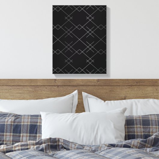 Zwart-zilver, cool, elegant, eenvoudig modern patr canvas afdruk (Insitu (Slaapkamer))