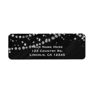 Zwart & Zilver Diamant Bling Glam Glitters Etiket