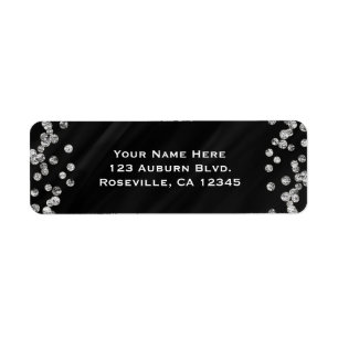 Zwart & Zilver Diamanten Bling Glam Glitters Feest Etiket