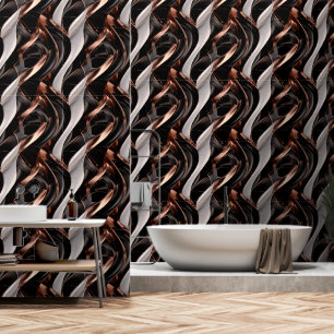 Zwart, Zilver en Koper Abstract 3D-effect Behang