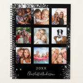 Zwart zilver familie foto collage naam 2026 planner (Voorkant)