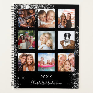 Zwart zilver familie foto collage naam 2026 planner