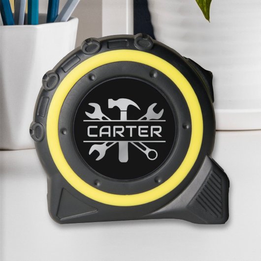 Zwart Zilver Gekruiste Gereedschap Custom Naam Rolmaat